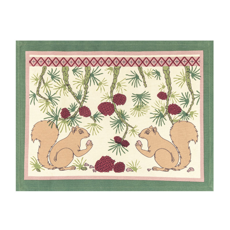 Festive Squirrel & Pinecone Cotton Fall Placemats Set
