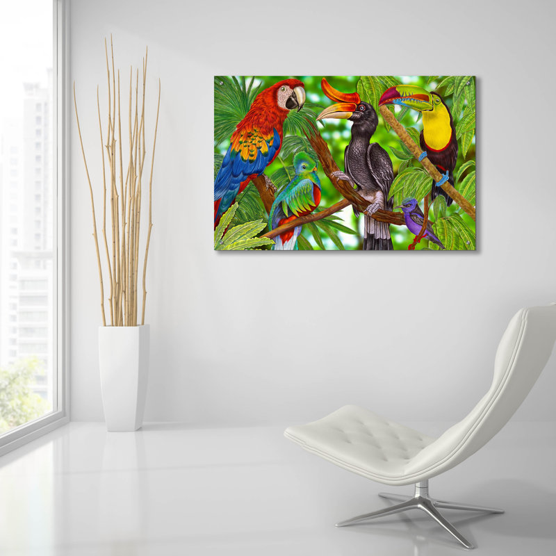 «Rainforest Birds» par Tim Jeffs, art mural acrylique, H 24 po x l 36 po