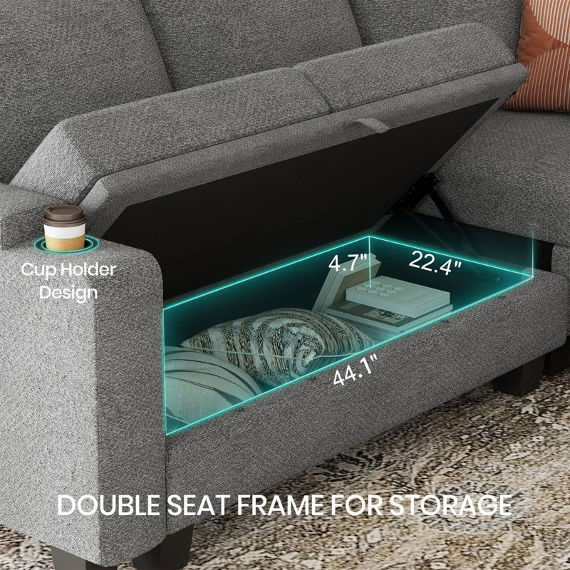 Anjanette Bujesily Chenille Oversized U Shaped Storage Couch Pull Out Bed Sofa Modular Sectional Sofa Cushioned Sofa Bed Sleeper