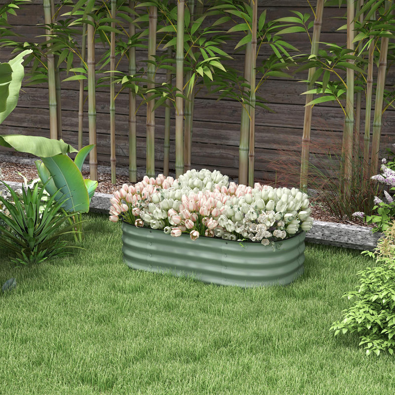 Outdoor metal raised planting box with safety edge, Green, 11.8" H x 41.3" W x 24.5" D
