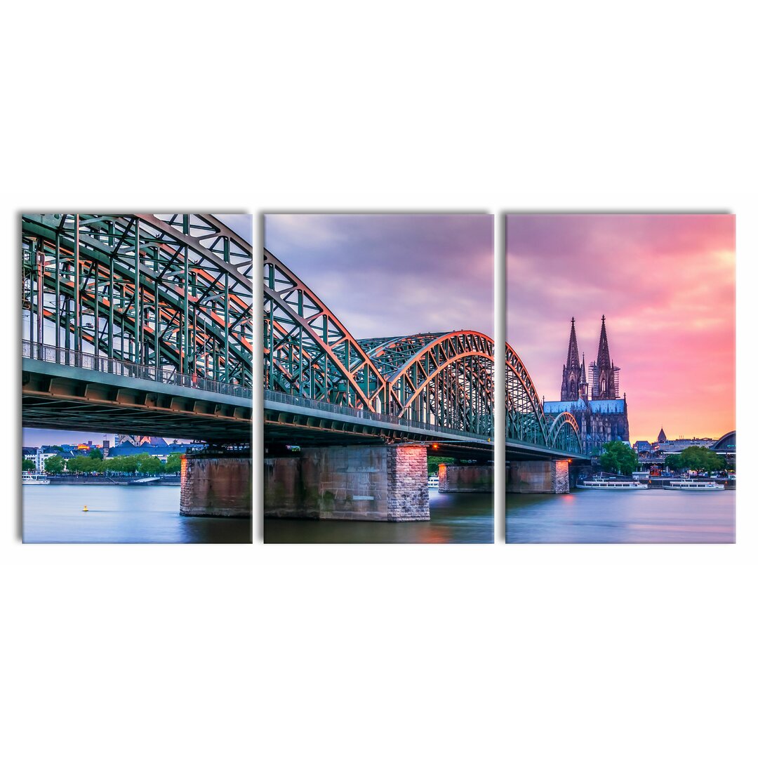 3-tlg. Leinwandbilder-Set Hohenzollernbrücke in Köln