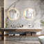 Élégant miroir de meuble-lavabo mural irrégulier à bordure en pierre avec 3 lumières de température de couleur Blaklit à intensité variable, 3 interrupteurs à capteur tactile