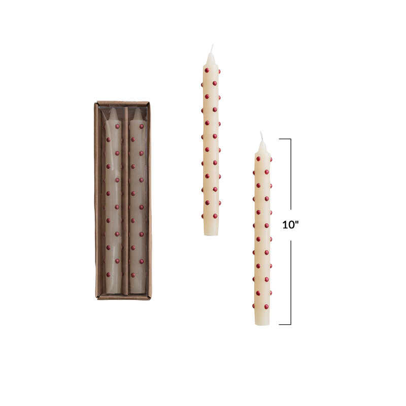 2-Piece Unscented Taper Candles with 3D Dots in Box