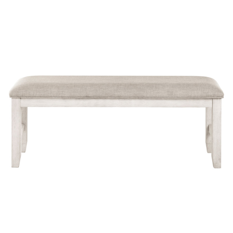 Banc décontracté moderne avec siège rembourré gris et finition blanc antique, 48 pouces de long, 16 de large, 19,5 de haut, capacité de 300 lb