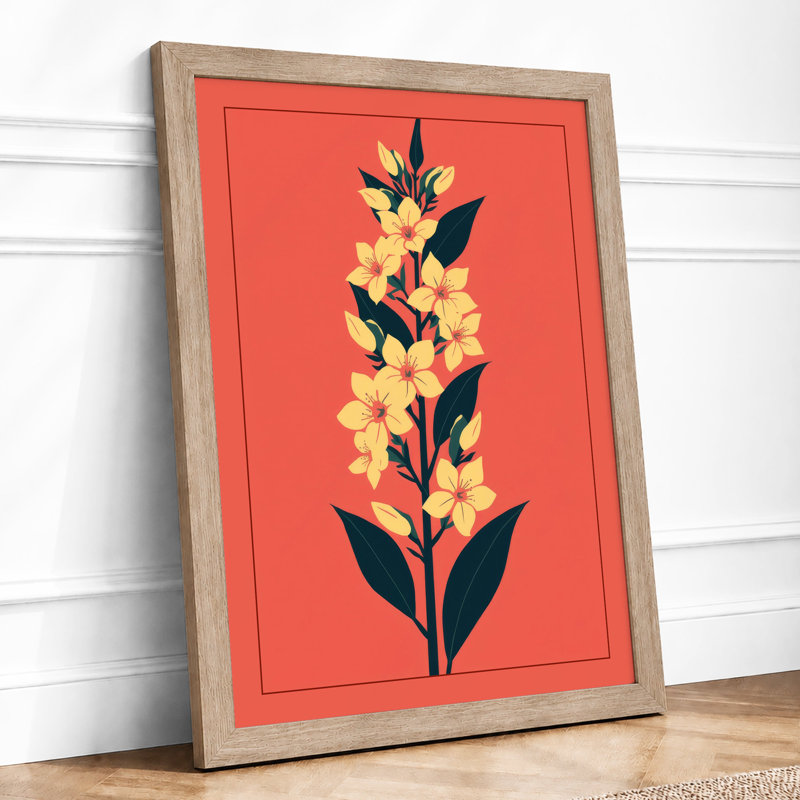 Golden Stem Study Botanical - Framed Print, Oak, A4 - 29.7 x 21.0 cm