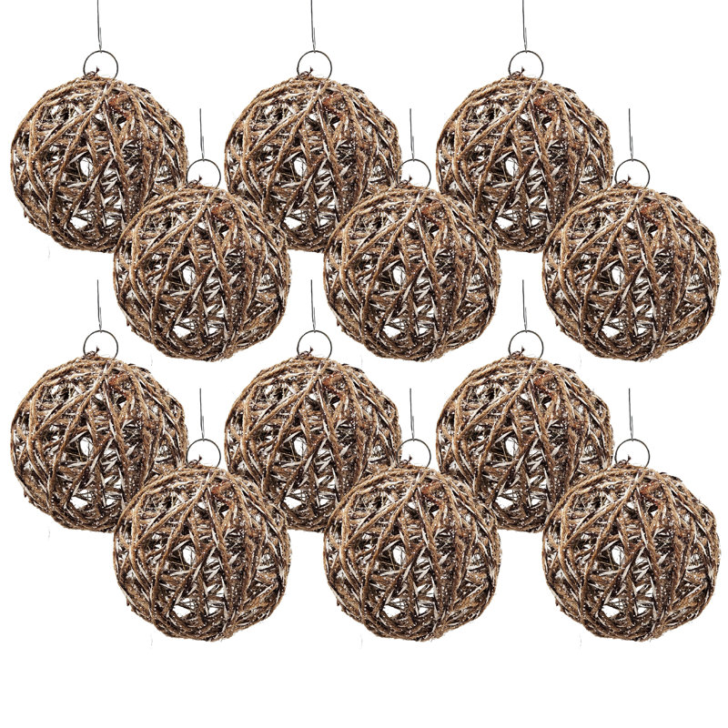 Rattan Ball Hanging Ornament  Set of 12  5"Dia.  Brown