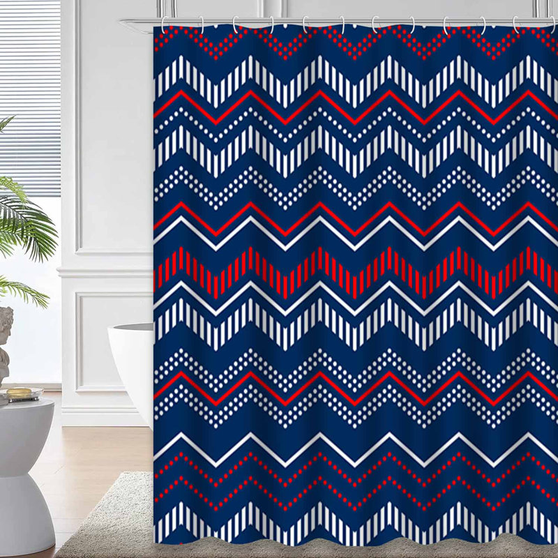 Rideau de douche bleu avec 12 chevrons, 72" L x 72" W
