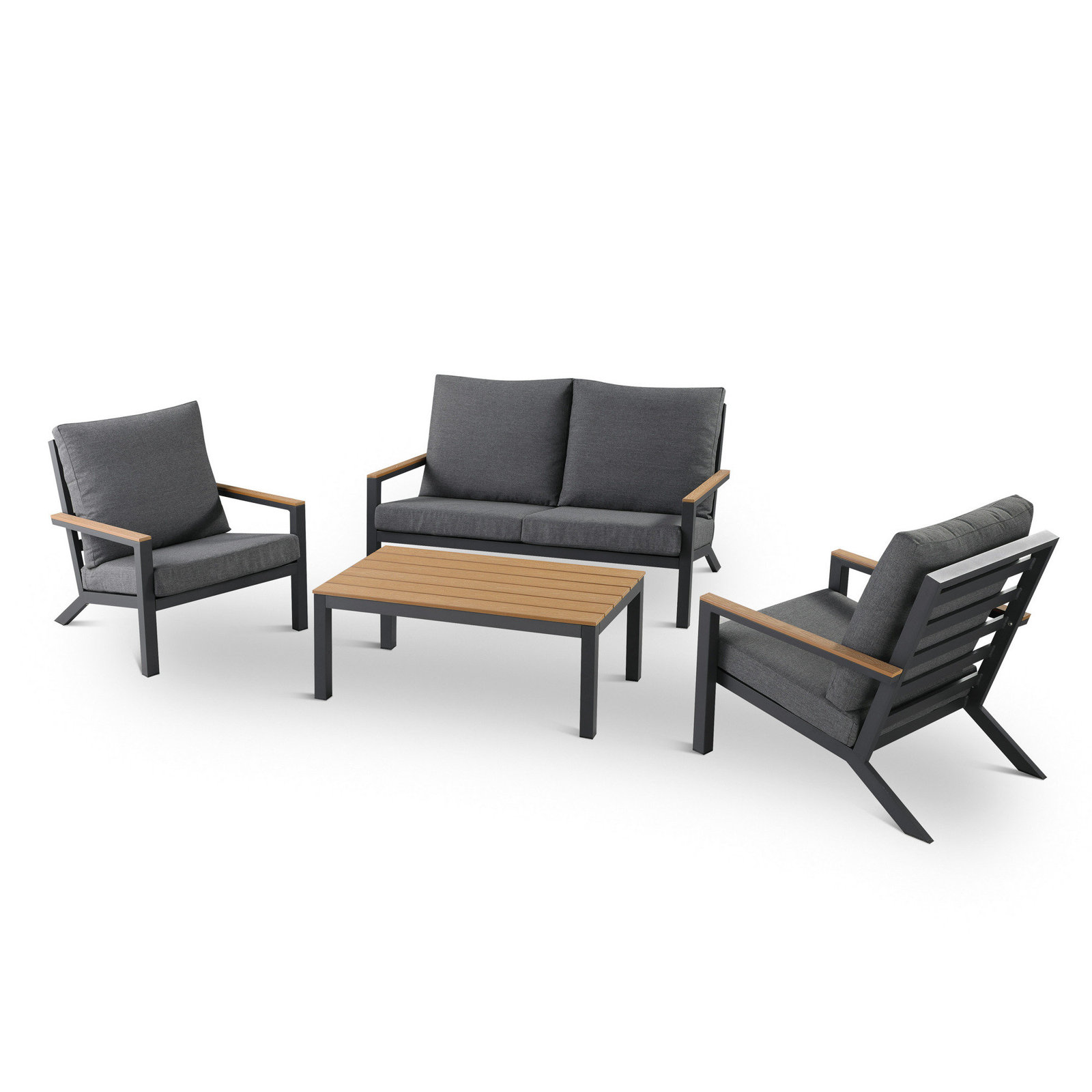 Landing 4-Person Patio Seating Group, Slate Black Frame/Charcoal Cushion