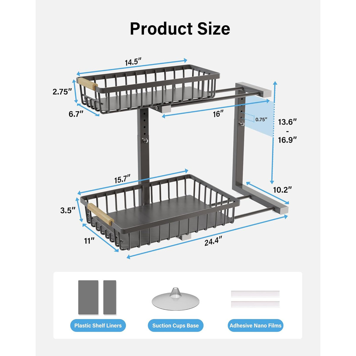 Under Sink Organizer, 2 Tier Under Sink Organizers And Storage Sliding 2 Tier Rack Metal Organization Under Counter Kitchen Bathroom