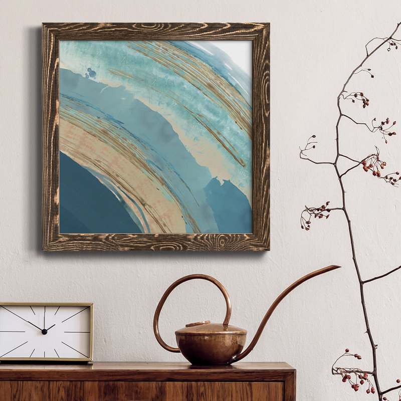 «Made Blue Waves III» - Toile encadrée de qualité supérieure - prête à être accrochée, Cadre noyer