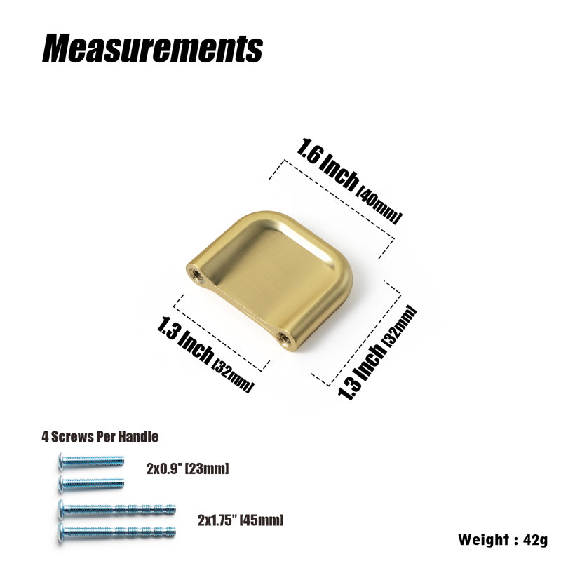 1 3/5"  Length  Knob Multipack, Light Brushed Brass