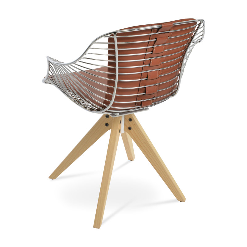 Chaise avec accoudoirs pivotants Zebra Pyramid, Naturel, Chrome, Cannelle