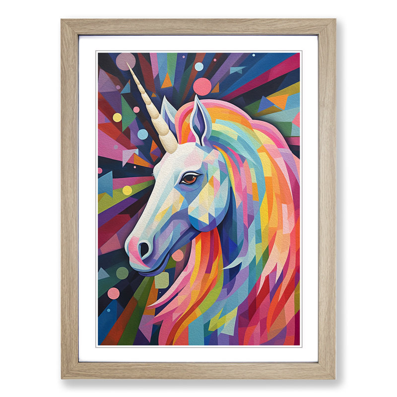 Unicorn Constructivism No.2 - Single Picture Frame Print on Wood, Oak Framed, 34cm H x 25cm W