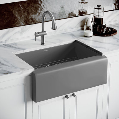 Whitehaus Collection 30" Undermount Front Apron Single Bowl 16 Gauge Stainless Steel Kitchen Sink Set