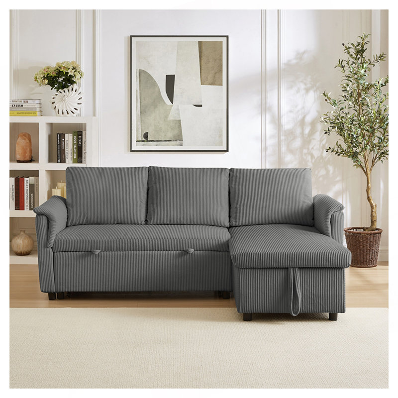 77'' Upholstered Sleeper Sofa, Gray Corduroy