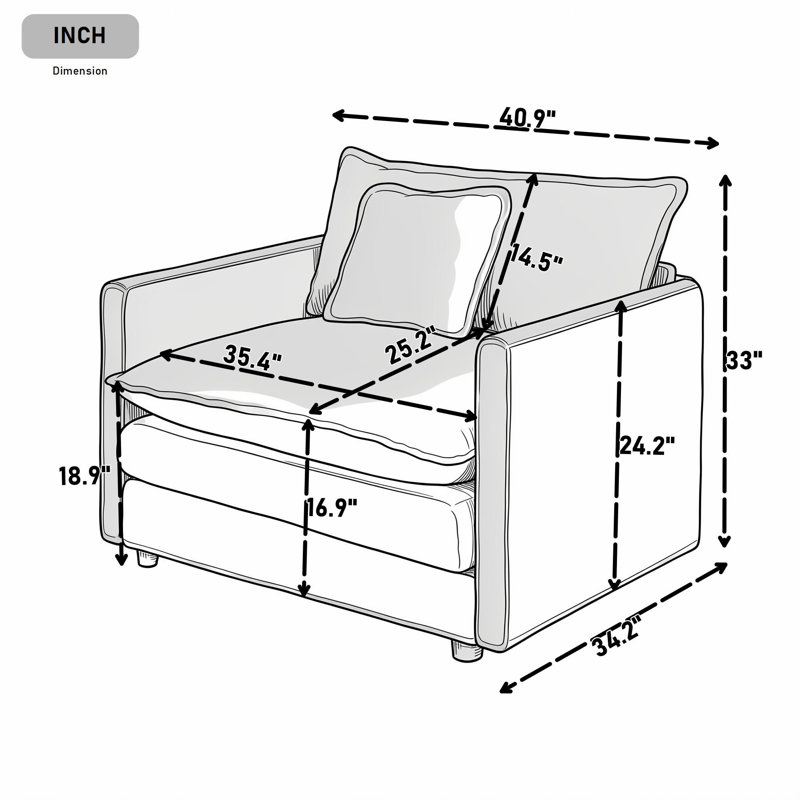 Fauteuil rembourré à une place avec coussin décoratif, Café clair