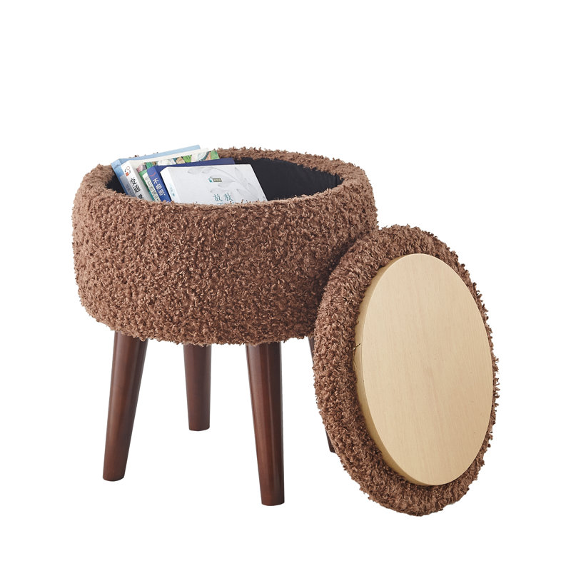 Emonnie Upholstered Armchair with Ottoman, Dark Brown Faux Fur