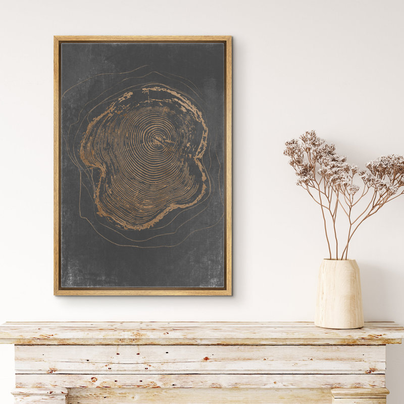 Anneau d'arbre, texture de bois gris foncé, minimaliste neutre, impression sur toile encadrée, H 36 po x l 24 po, Naturel
