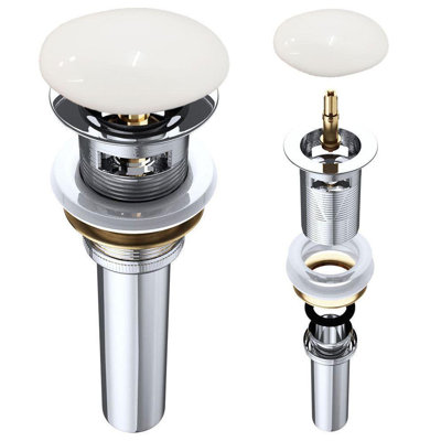  Push Pop Up Sink Waste Plug - Slotted Suitable for Basin with Overflow - Rising Round Ceramic Push Button