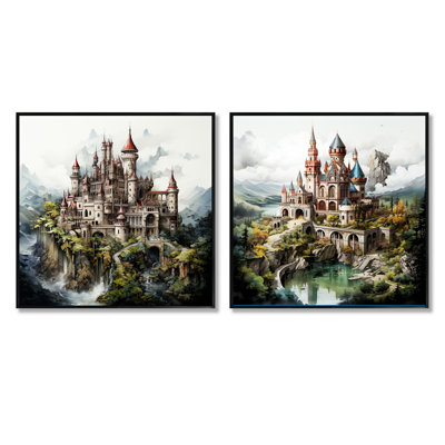 Dessin mystique d'un château - ensemble de 2 châteaux carrés