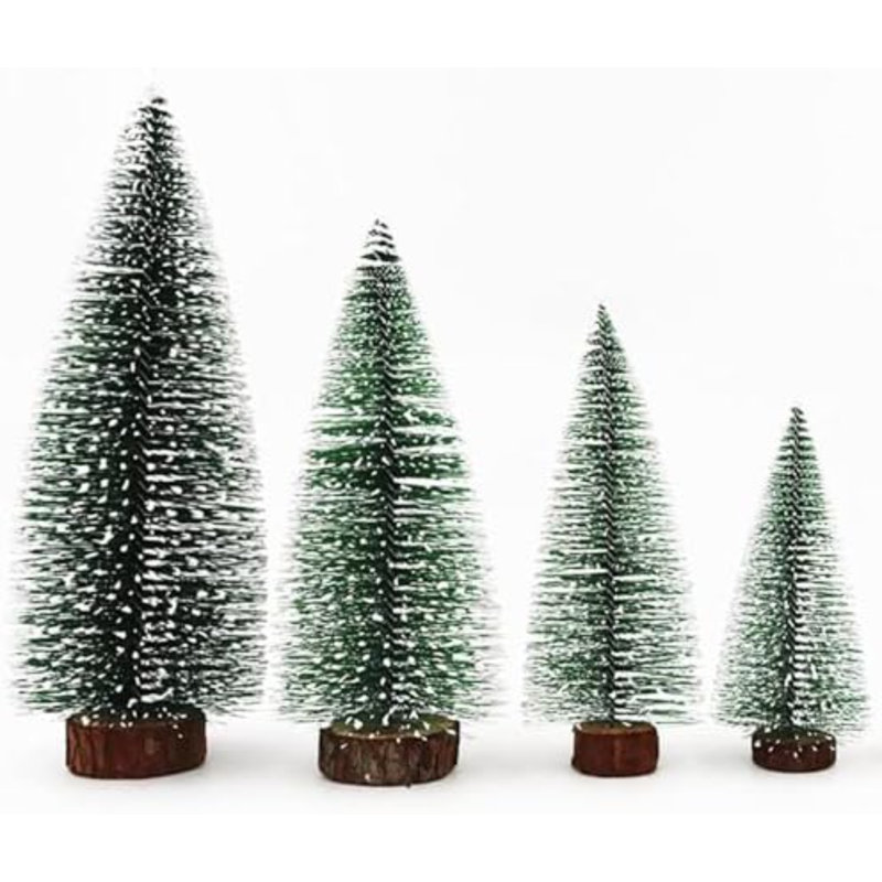 Bureau de Noël arbres de Noël miniatures 4 pièces avec base de neige et de bois pour les fêtes de Noël (4 pièces)