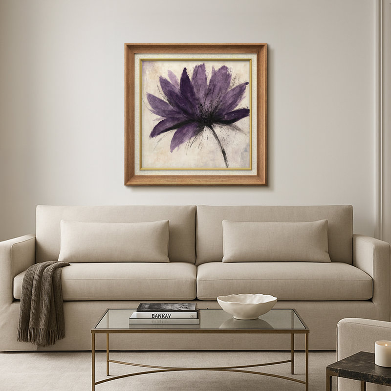 «Bold Mauve Floral Abstract», reproduction d'art sur papier encadrée, H 26 po x l 26 po x P 1,5 po