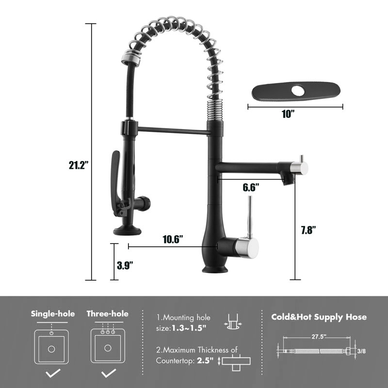 Double-Head Stainless Steel Kitchen Faucet With Pull-Down Nozzle, Single Handle High-Pressure Kitchen Sink Faucet