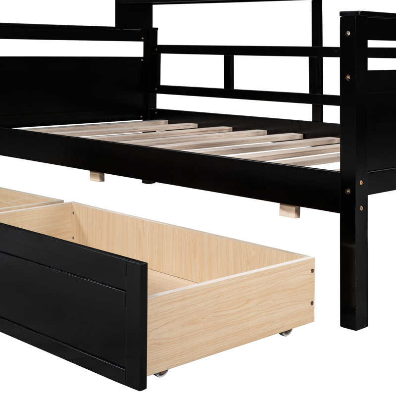 -colored Daybed With Strong Wood Construction, Two Drawers, And Bedside Shelf Twin Size In , Solid Slats Functional Storage For Your Home