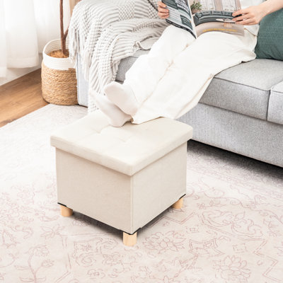 Folding Storage Ottoman With Tray Top And Wooden Legs