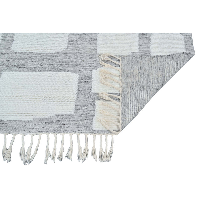 Wool Abstract Area Rug in Ivory/Beige, Rectangle 5' x 8'