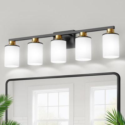 5-Light Vanity Light With Milky White Glass Shades, Modern 5-Light For Bedroom And Living Room