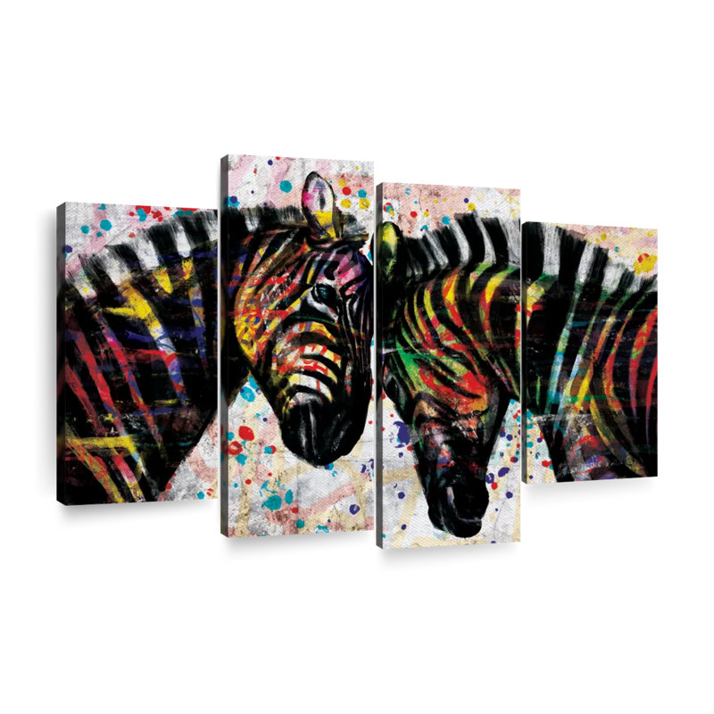 «Paint Splash Zebras», ensemble de 4 impressions sur toile par Harper D., H 48 po x l 75 po