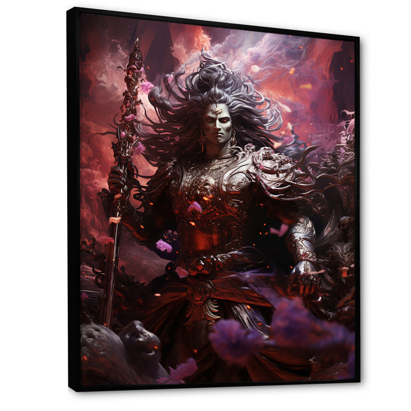 Hindouisme Mahabharatas majestueux dieu magenta - impression, Cadre flottant noir, H 20 po x l 12 po x P 1 po