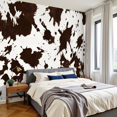 Papier peint auto-adhésif à texture abstraite 100% cuir de vache brun et blanc H 100 po x l 144 po amovible pour le salon et la chambre à coucher Bureau à domicile