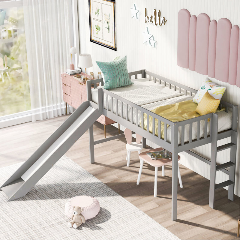 Lit simple mezzanine bas, gris et coulissant pour un lit de chambre à coucher luxueux avec délice amovible, Lit simple, Gris