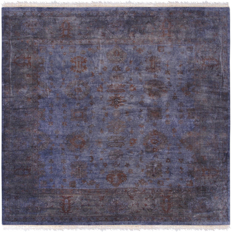 Tapis unique en laine noué à la main mauve foncé 11 pi 11 po x 12 pi 4 po