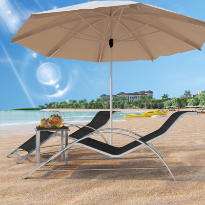 Outdoor Patio Chaise Lounge Set of 3, Pool Lounge Chairs with Arm & Side Table, Beach Sunbathing Lawn Aluminum Chairs for Outside, Backyard, Poolside, Balcony, Deck, Lawn, Black