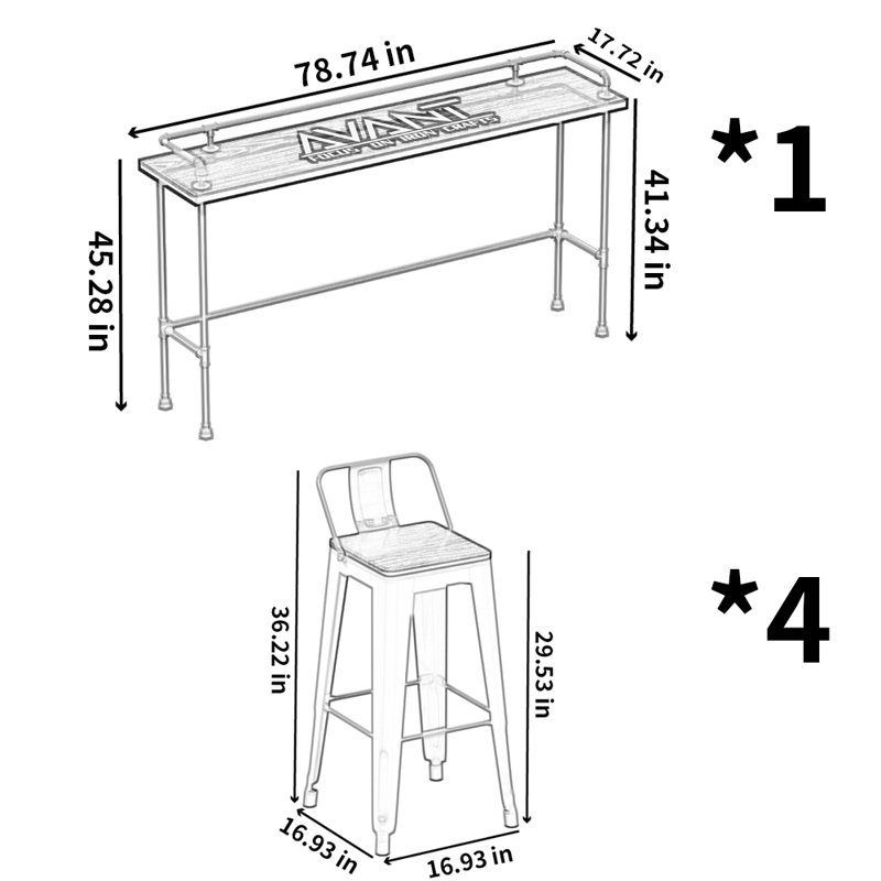 Ensemble de salle à manger 17,72 W Kalvyn, H 45,28 po x L 78,74 po x l 17,72 po, Noir