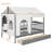 Full Size Kids House Bed with 2 Large Storage Drawers, Side Bookshelf & LED Lights, Gray-1427576860