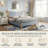 Scandinavian Channel-Tufted Upholstered Bedwith Solid Wood Frame, Queen, Blue Linen-28691558-28691553