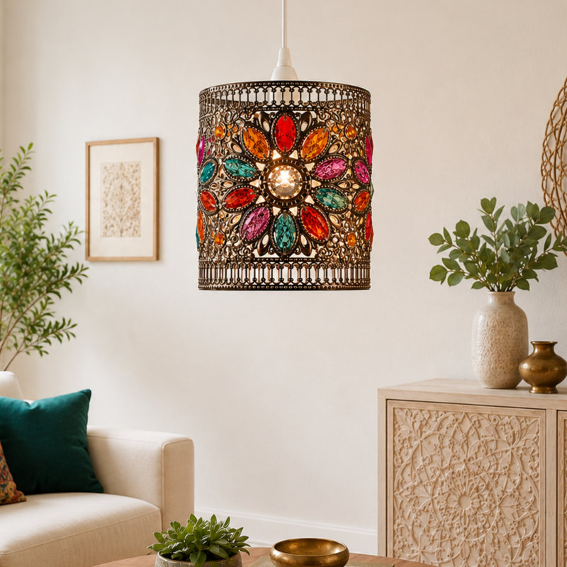 17cm Amber Drum Pendant Shade