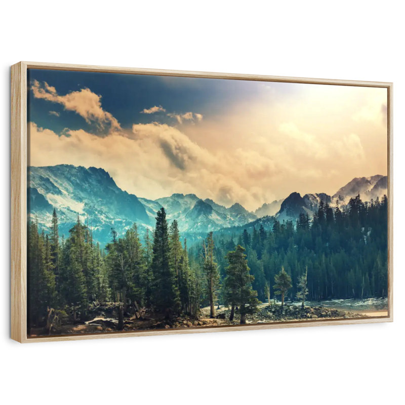 Paysage de montagnes de la Sierra Nevada, Cadre flottant en bois naturel, 19 po x 13 po
