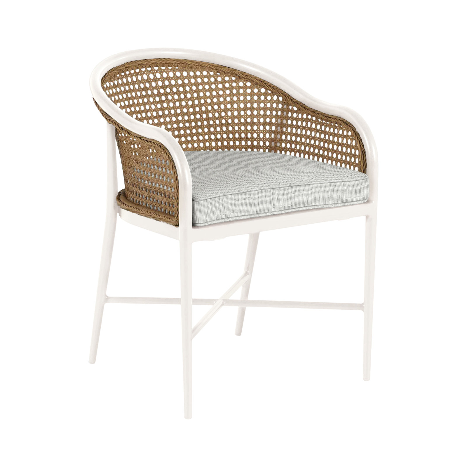 Havana Cane N-Dura Resin Wicker Outdoor Arm Chair, Welt, Chalk/Natural Cane, Paper Sky