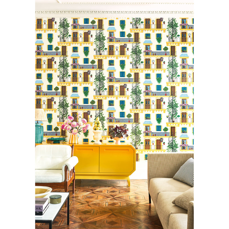 Seville Wallpaper Roll, Beige/Yellow/Blue