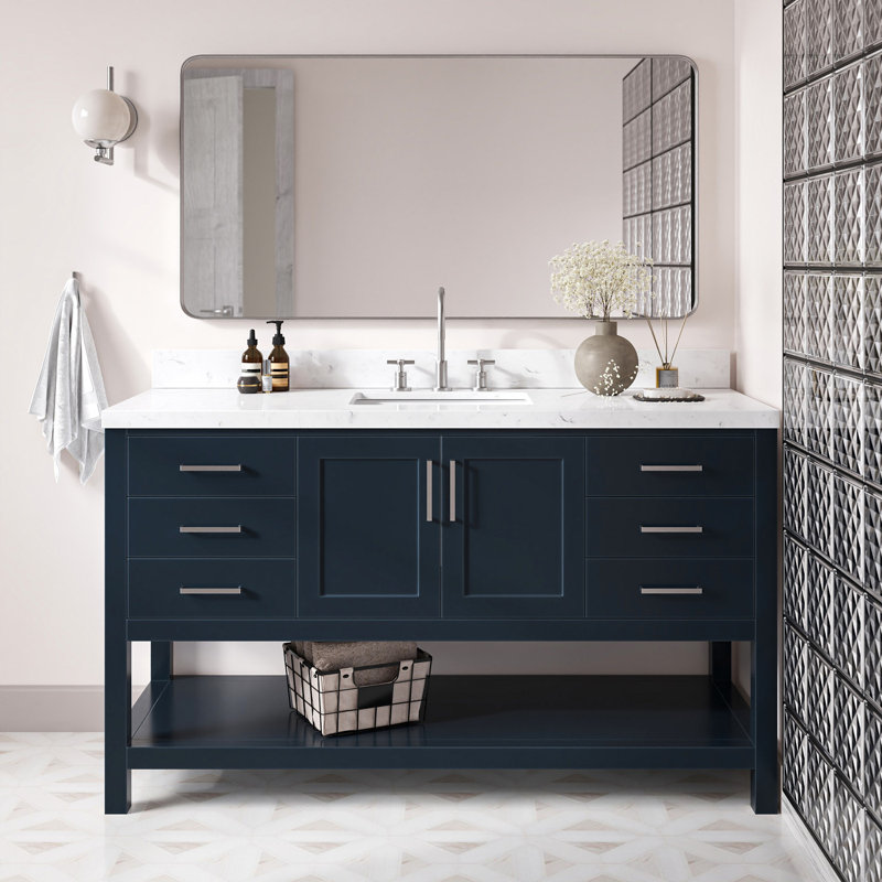 ARIEL Magnolia 60 Single Sink Bathroom Vanity with Top, Midnight Blue, Rectangular