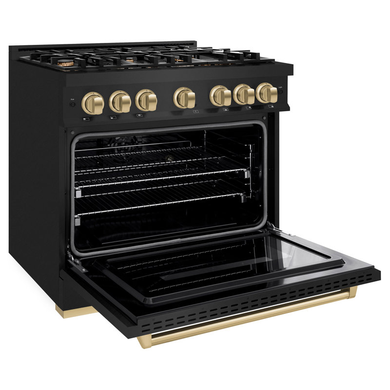 ZLINE 36" Classic Dual Fuel Black Stainless Convection Oven Range w/ 6 Brass Burners, Champagne Bronze