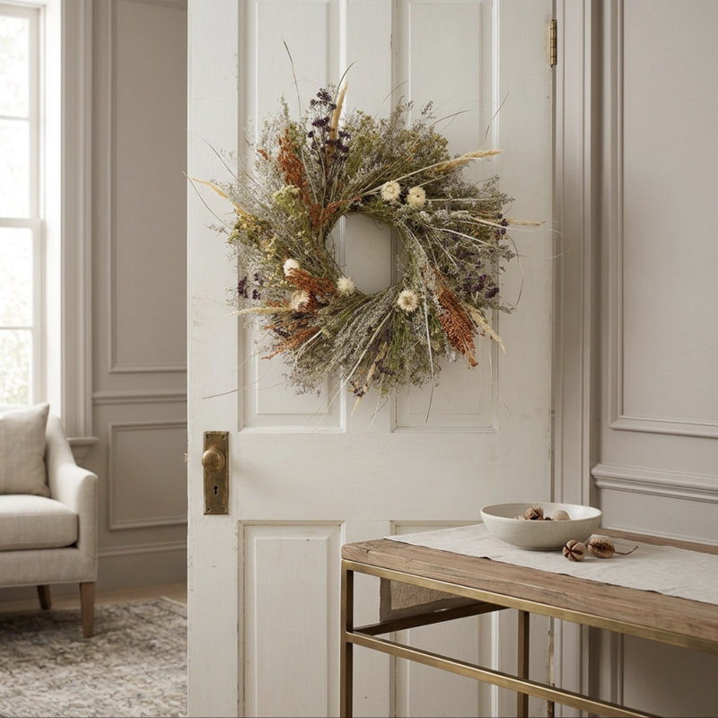 Dried Flowers 22" Caspia and Strawflowers Wreath