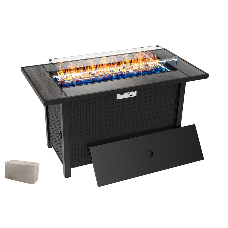 45" Outdoor Propane Fire Pit Table 50000 BTU with Lid, Gray/Black