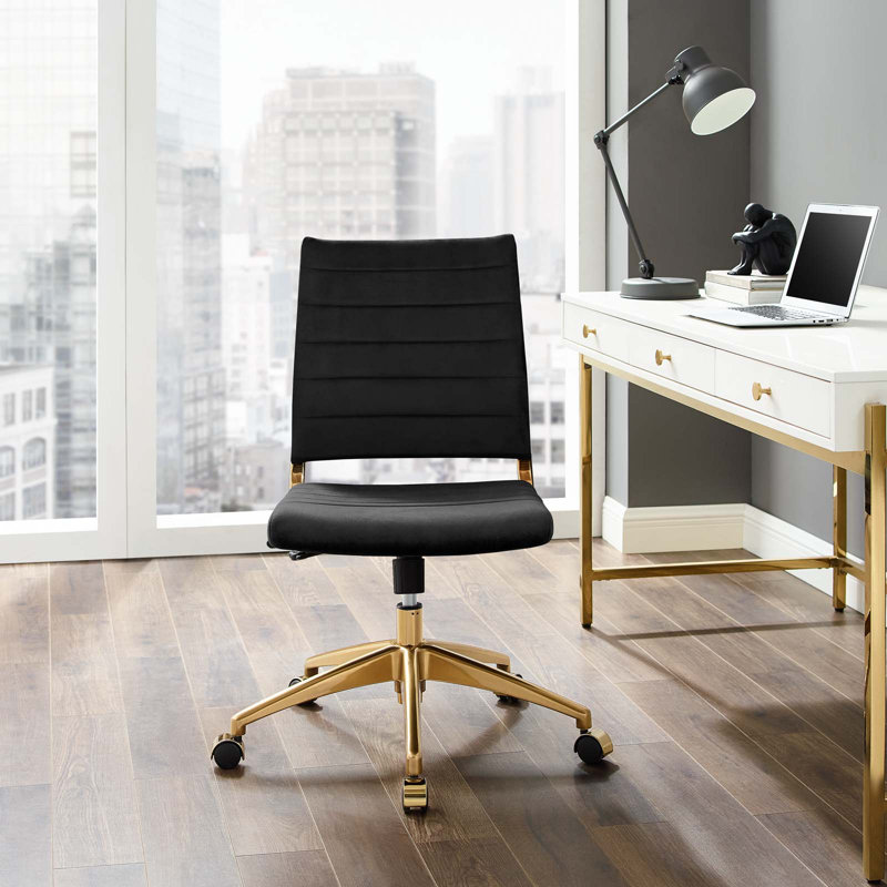 Chaise de bureau en velours Jive, Noir