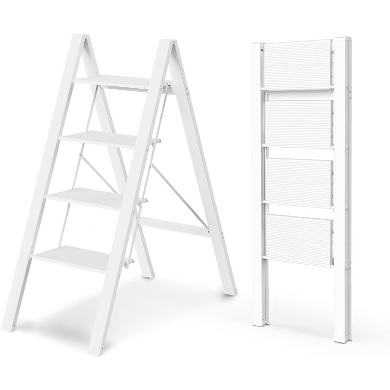 Échelle 4 marches, escabeau pliable, échelle légère en aluminium
